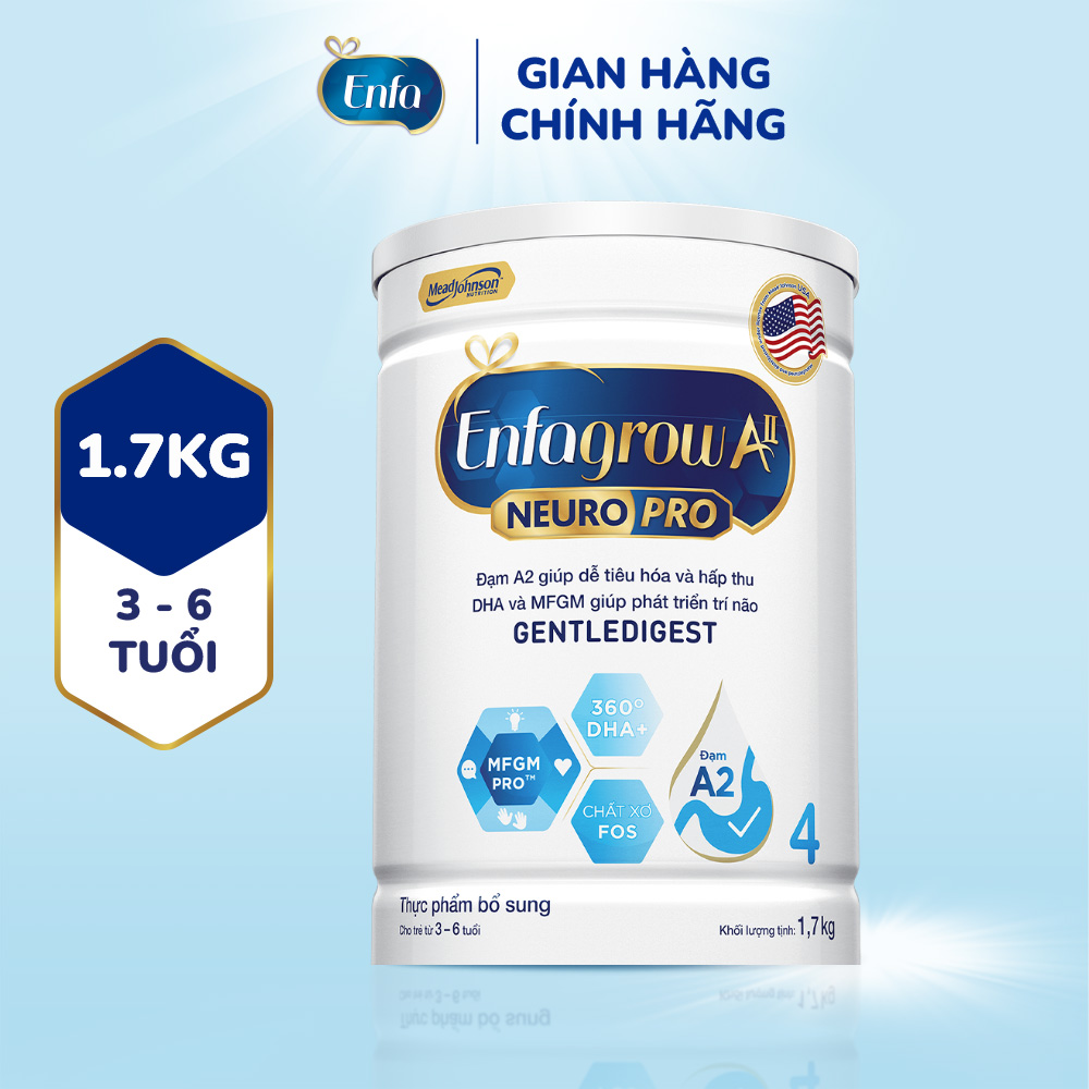 [Quà tặng không bán] Sữa bột Enfagrow A2 Neuropro 4 1.7kg giúp dễ tiêu hóa hấp thu dành cho trẻ 3-6 tuổi
