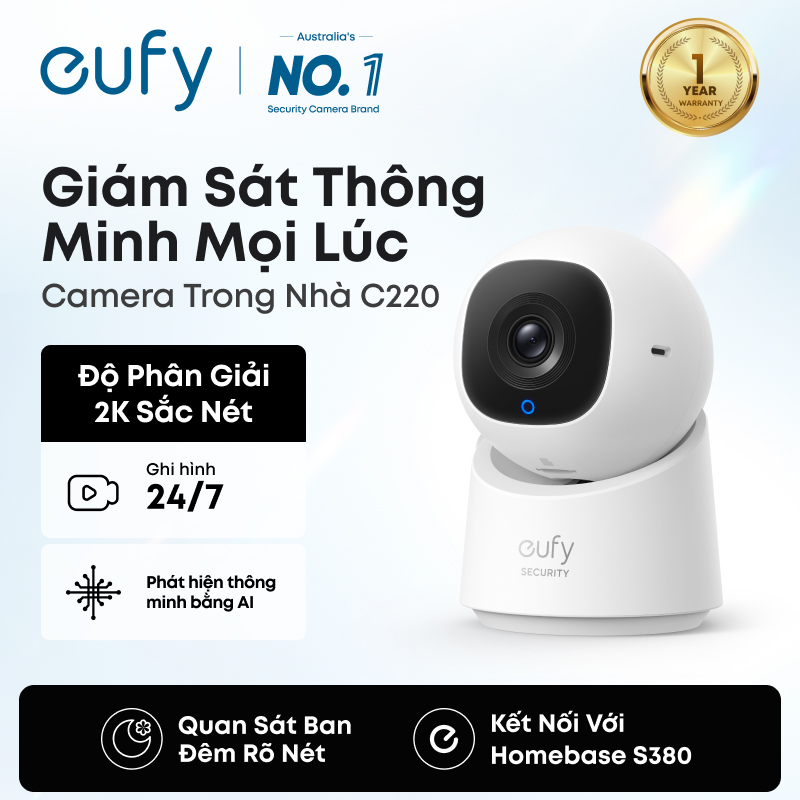 eufy by Anker Security C220 Indoor Surveillance Camera with 2K Resolution 360° Rotation Tilt Wired I
