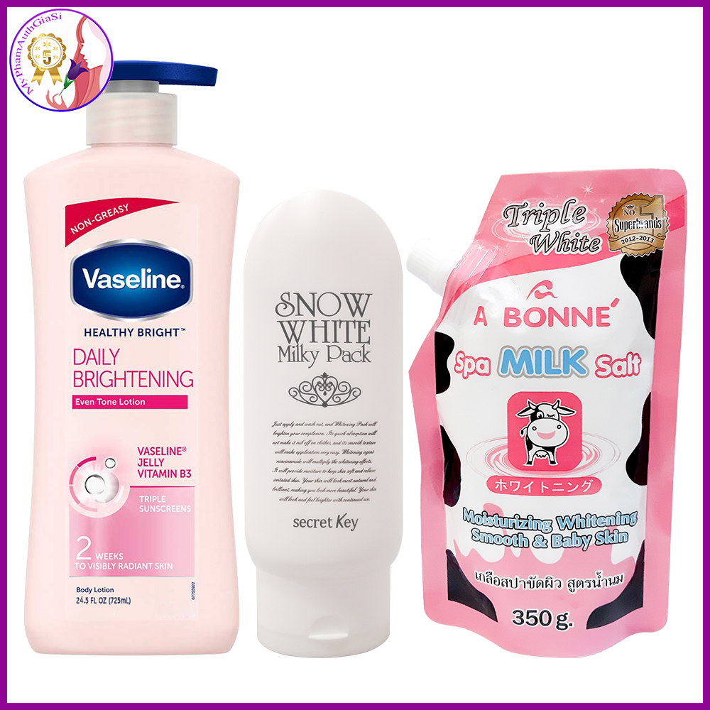 [Hcm]Dưỡng Thể Vaseline + Kem Dưỡng Snow White Secret Key + Muối Tẩy Tế Bào Chết A Bonne