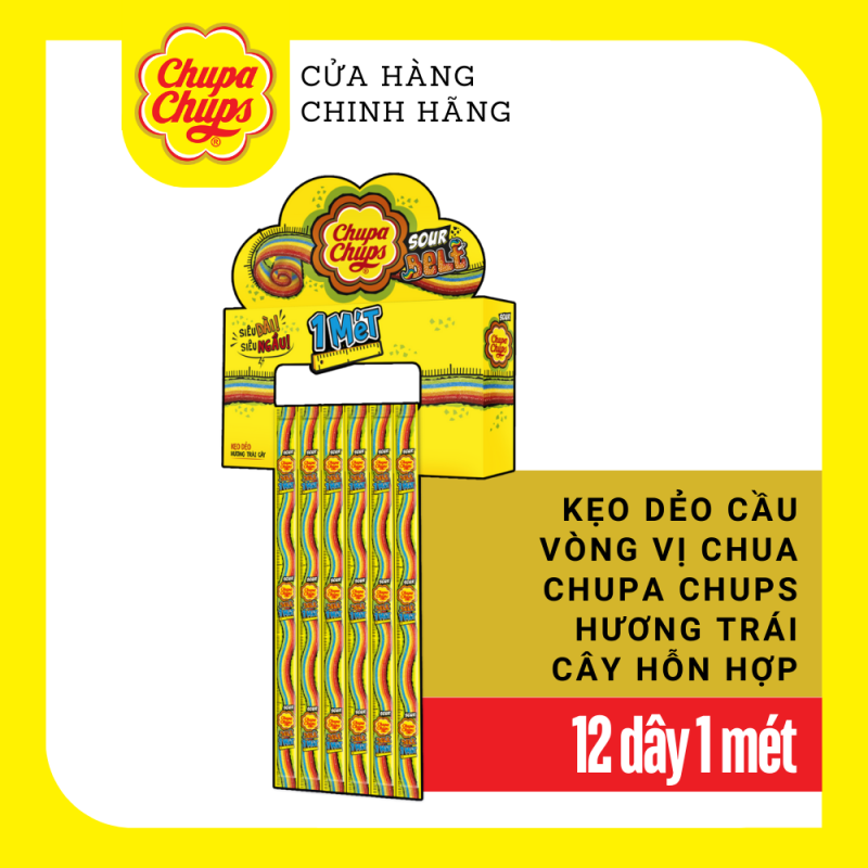 Kẹo dẻo vị chua Chupa Chups hương trái cây hỗn hợp và kẹo dẻo vị chua hình ống hương cola và dâu