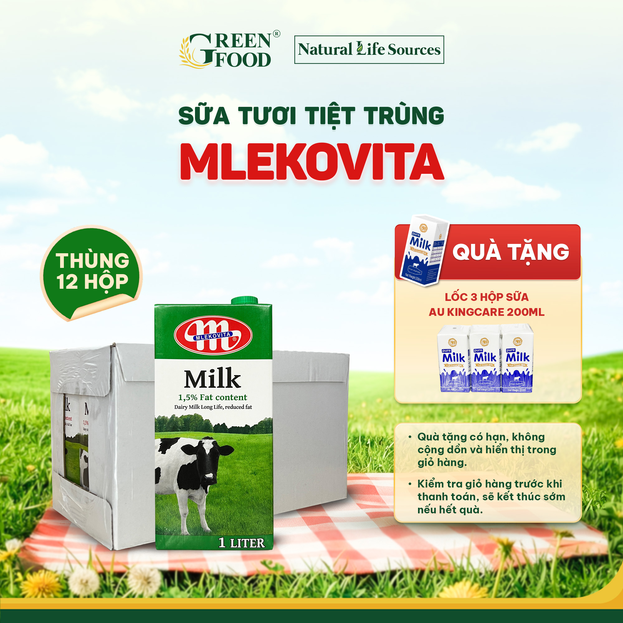 Thùng 12 Hộp Sữa Tươi Tiệt Trùng Mlekovita Ít Béo Không Đường - 1L - Nhập khẩu chính hãng từ Ba Lan phù hợp với người ăn kiêng giảm cân.