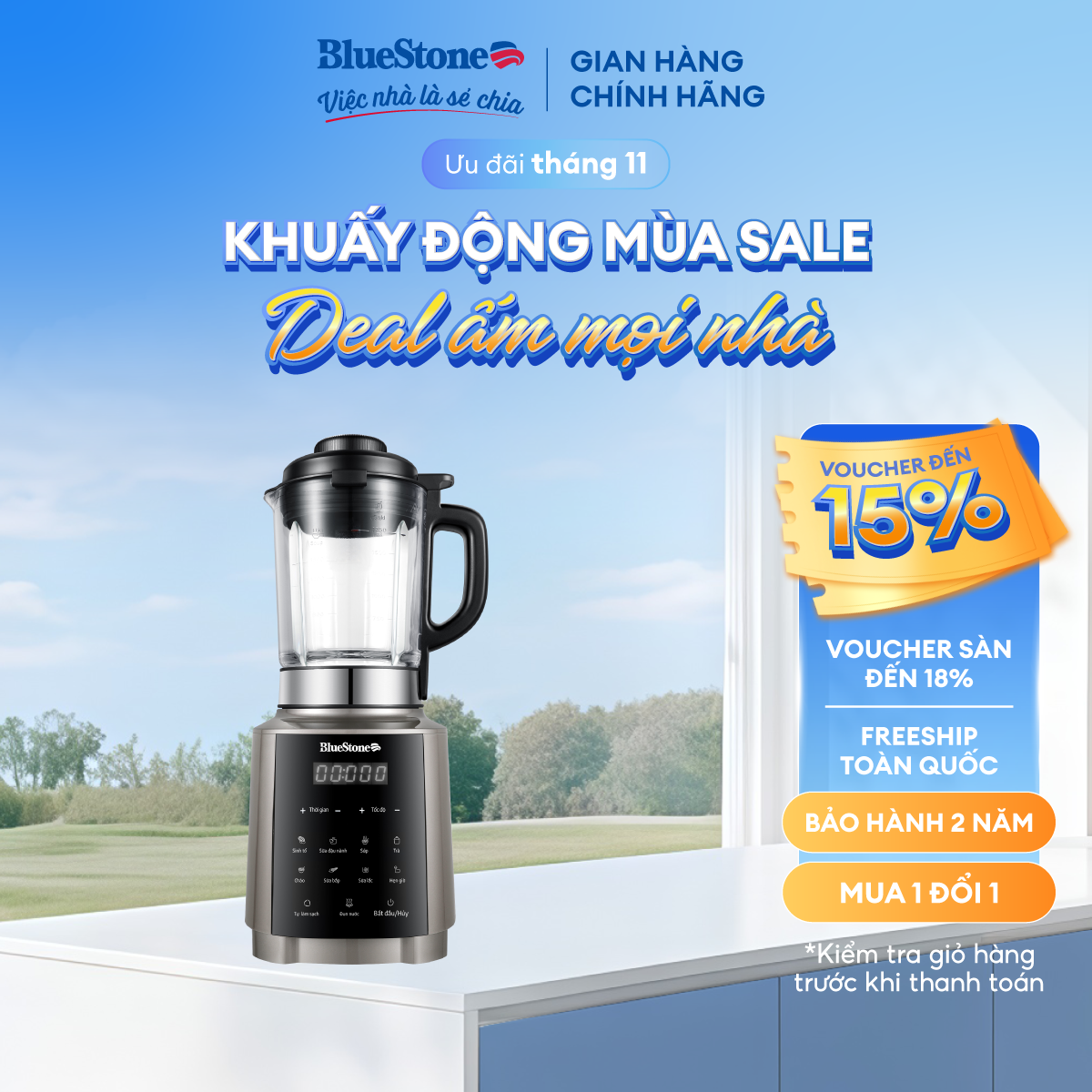 [Trả Góp 0%] Máy Xay Nấu Và Làm Sữa Hạt Đa Năng BlueStone BLB-6038 - 1000W - Dung tích 175 lít - Cối