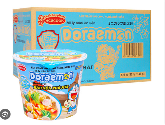 ( thùng 12 ly) Mì ly Doraemon hàu sữa phô mai