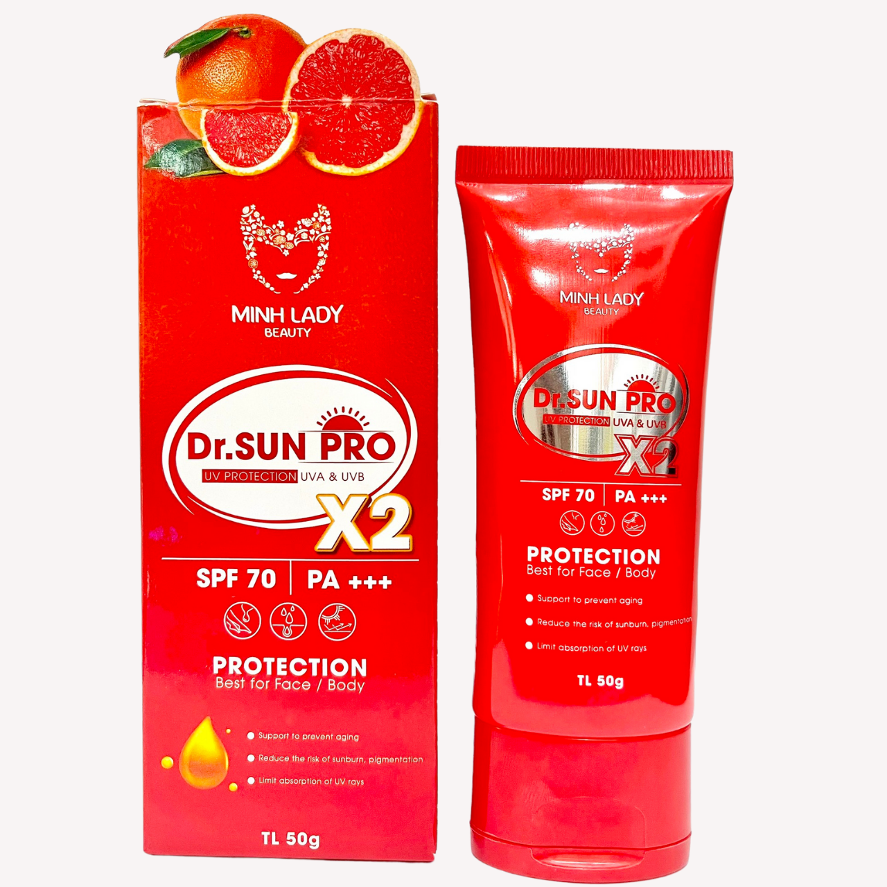 Kem chống nắng Dr.Sun Pro Minh Lady Beauty SPF 70 PA +++ tuyp 50gr dành cho mọi loại da Mụn nám dầu