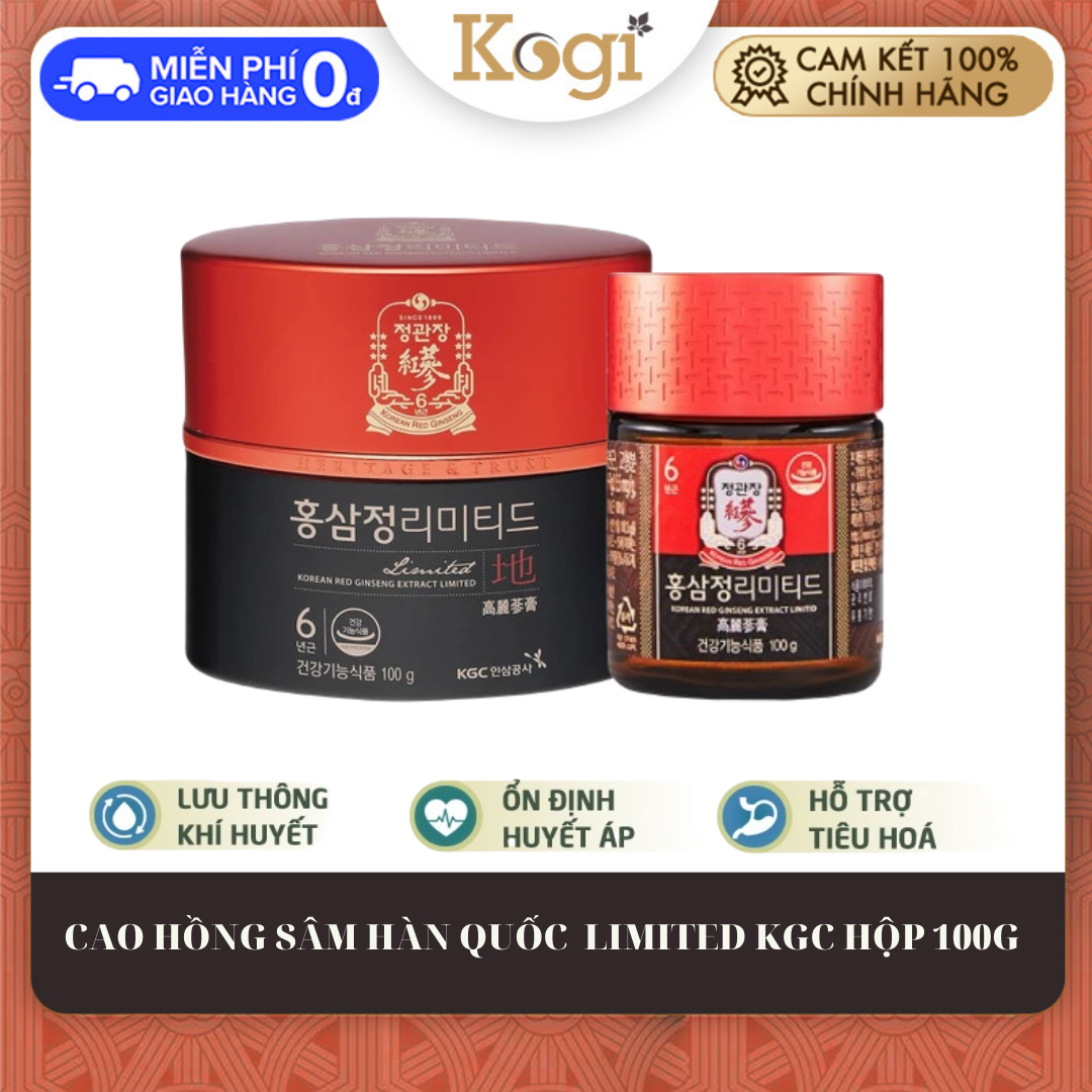 [Chính Hãng] Cao Hồng Sâm 100G Limited Hàn Quốc Kgc 6 Năm Tuổi Cao Cấp Kogi Ginseng Thúc Đẩy Hệ Tuần Hoàn Giảm Mỡ Máu Giảm Stress Mệt Mỏi Giảm Căng Thẳng Nhức Đầu Giúp Trấn Tĩnh Tỉnh Táo Tập Trung Hơn Trong Suy Nghĩ