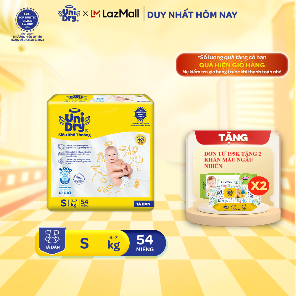 Tã dán UniDry Siêu khô thoáng gói Jumbo mới size S54