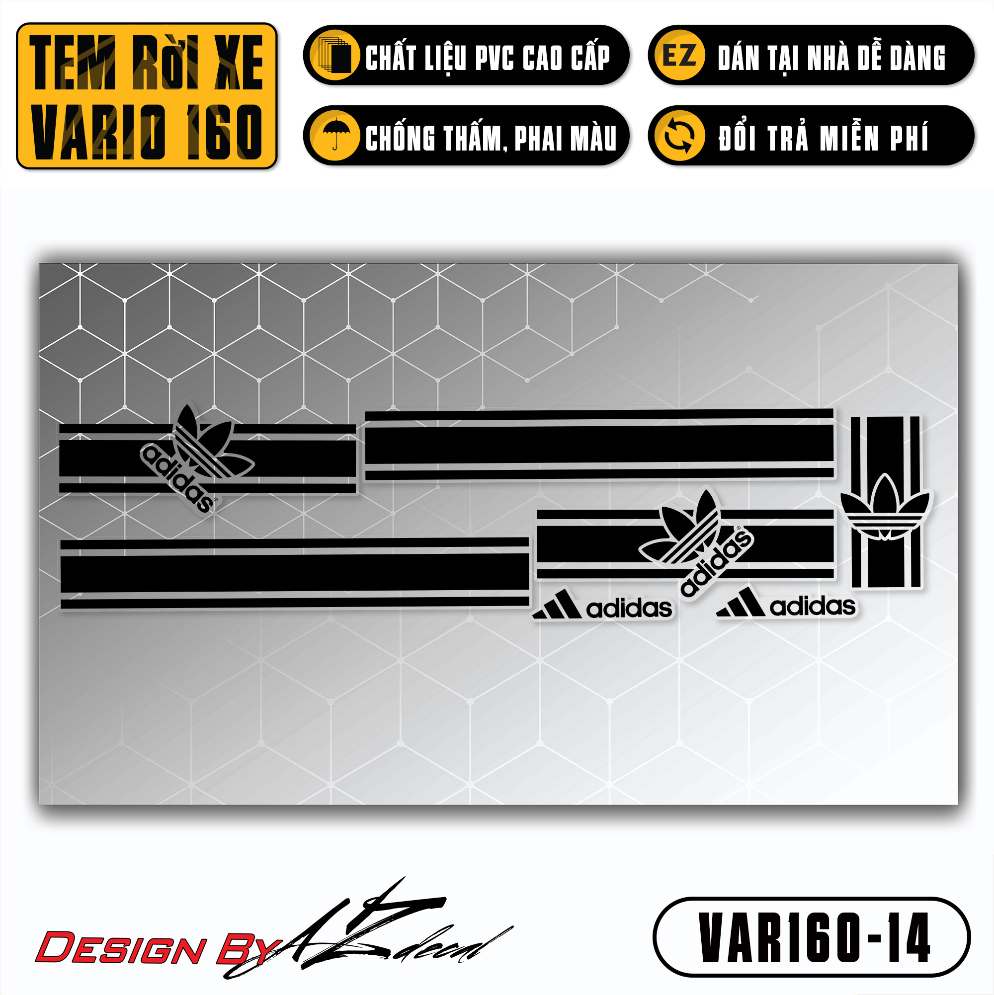 Tem Xe Vario 160 2023 Mẫu Abdidas | VAR160-14 | Team Decal Dán Xe Máy Chống Nước Bền Màu Cho Xe Đỏ Đ