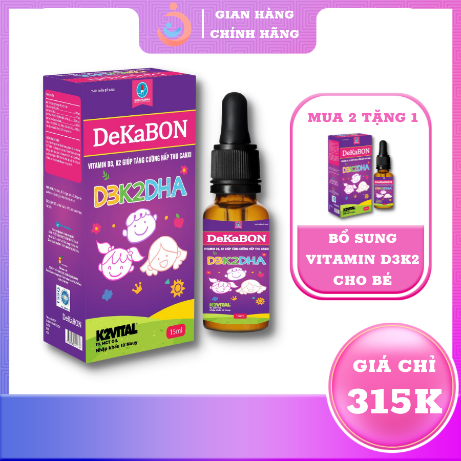 Vitamin D3K2 Dekabon 15ml giúp bé ăn khỏe cao lớn vitamin D3 cho bé hấp thu canxi tăng cường đề kháng Prewon