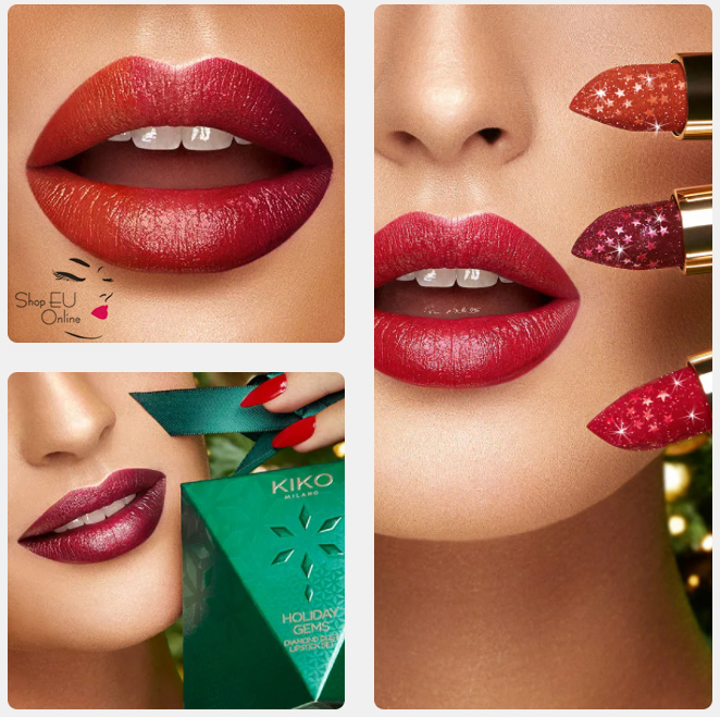 Kiko - Sét 3 Son Kiko - Holiday Gems Diamond Dust Lipstick: Bộ 3 Son Hoàn Hảo - Lấp Lánh - Italia