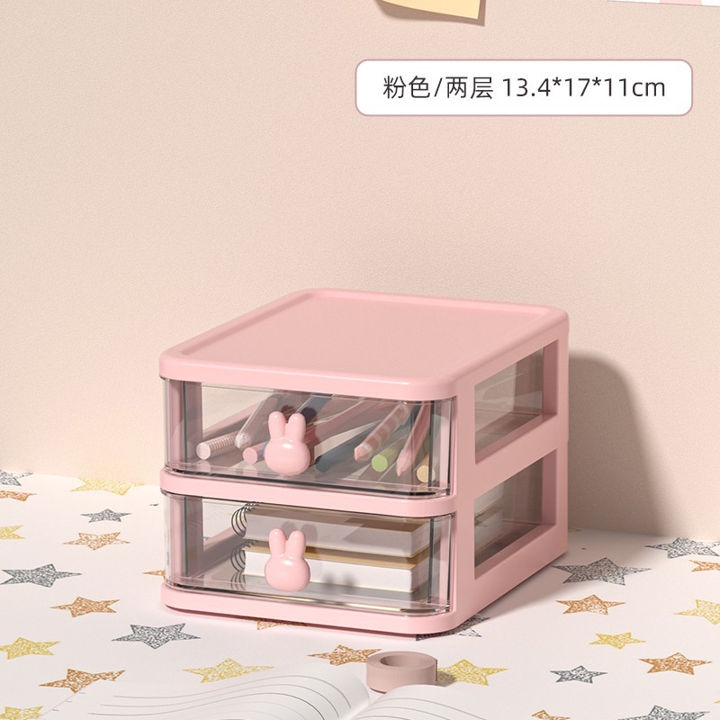 Tủ Nhựa Kệ Nhựa Mini Để Bàn Đựng Phụ Kiện Văn Phòng Phẩm Thiết Kế Tay Cầm Hình Thỏ Dễ Thương