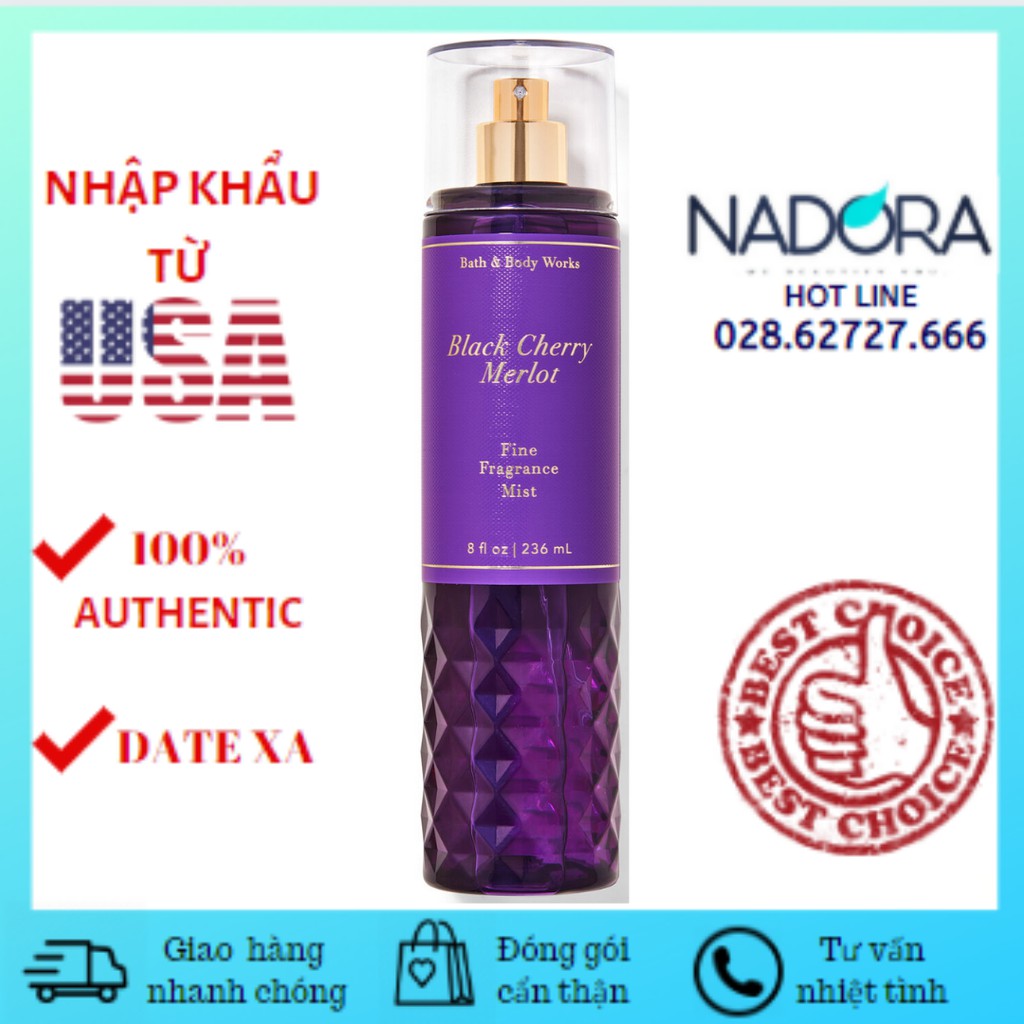 [HCM]Xịt Thơm Toàn Thân Bath And Body Works - Black Cherry Merlot Body Mist (236ml)