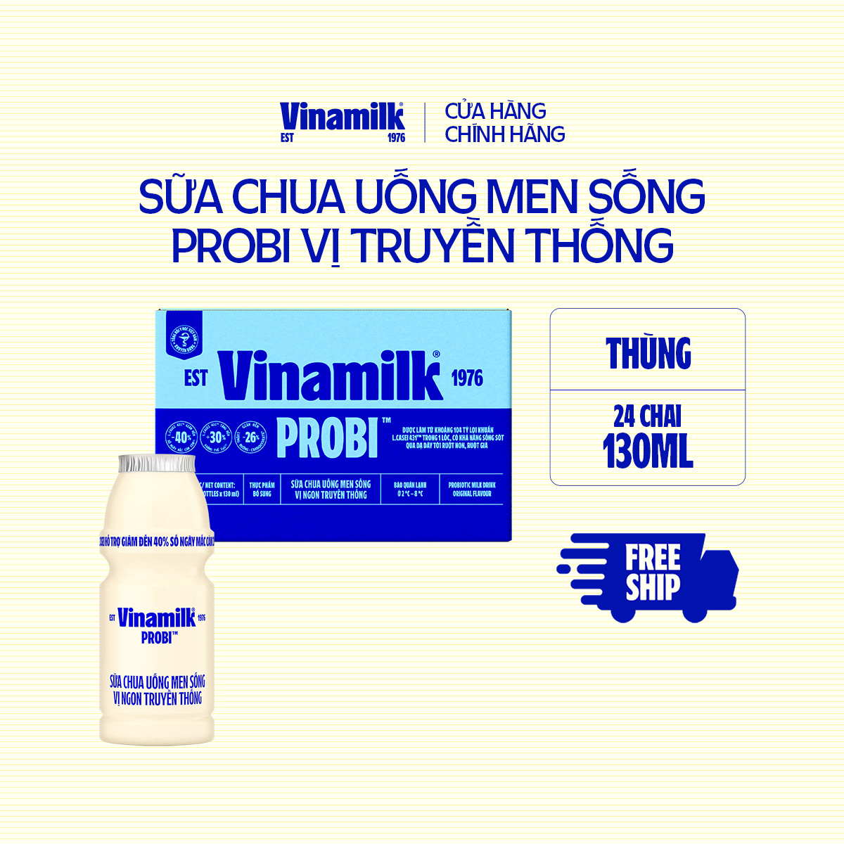 [CHỈ GIAO TRONG BÁN KÍNH 15KM] Thùng Sữa chua uống Probi Có Đường 130ml Yaourt 24 chai/thùng