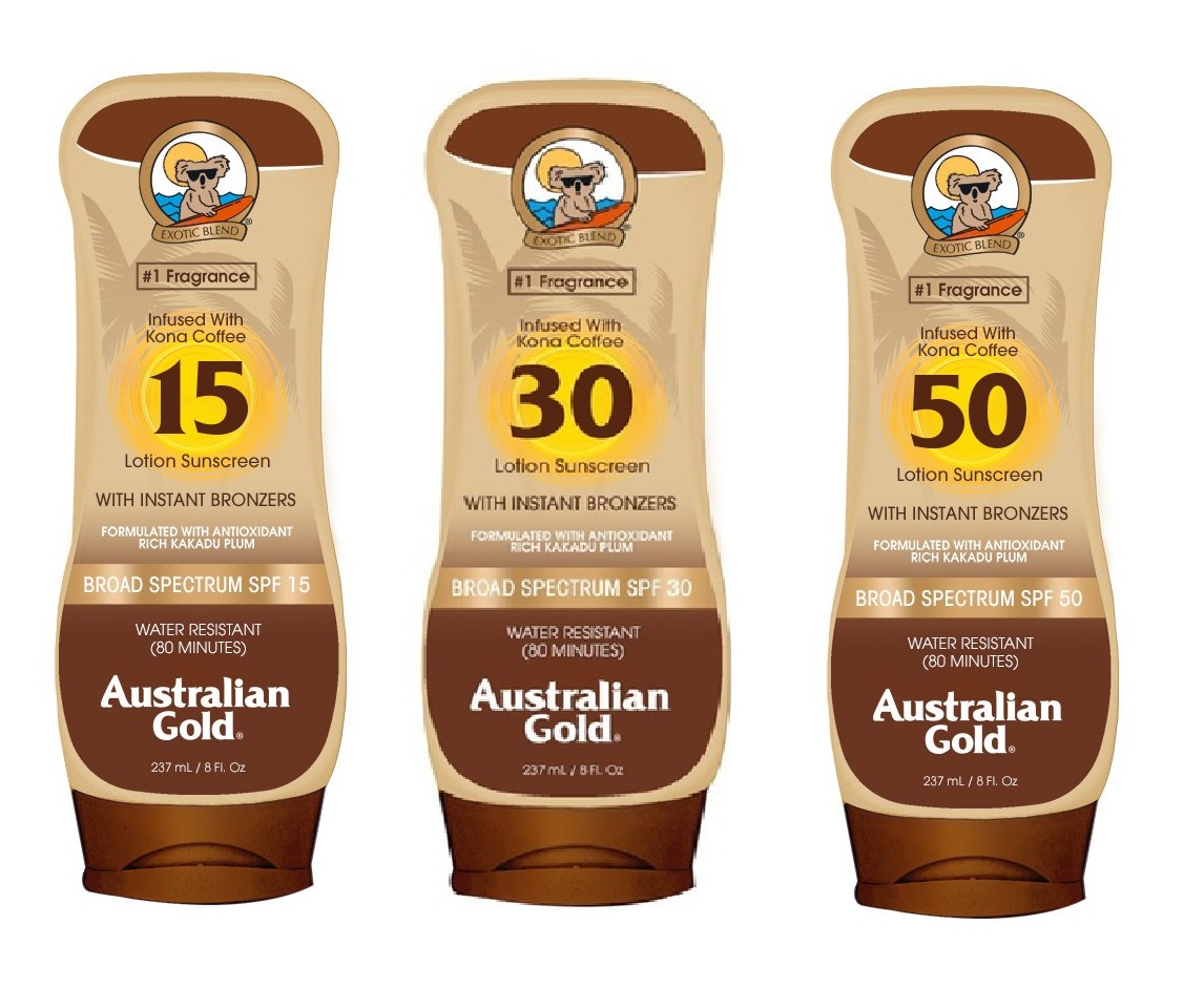 Kem Chống Nắng & Nhuộm Da Nâu Australian Gold Sunscreen Lotion With Kona Coffee Infused Bronzer 237Ml (Mỹ)