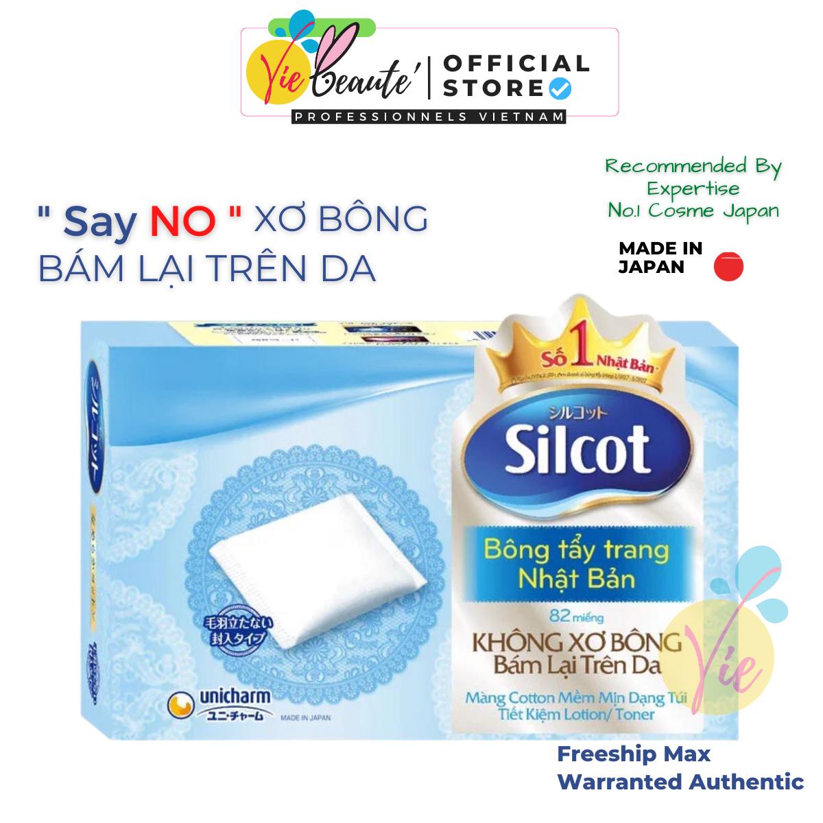 Bông tẩy trang Silcot Nhật Bản Hộp 82 miếng xanh nhạt - Silcot Unicharm Vie Beaute