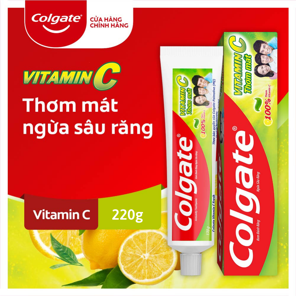 (Mới) Kem Đánh Răng Colgate Vitamin C 220G/170G - Thơm Mát 100% - Giảm Nhiệt Miệng