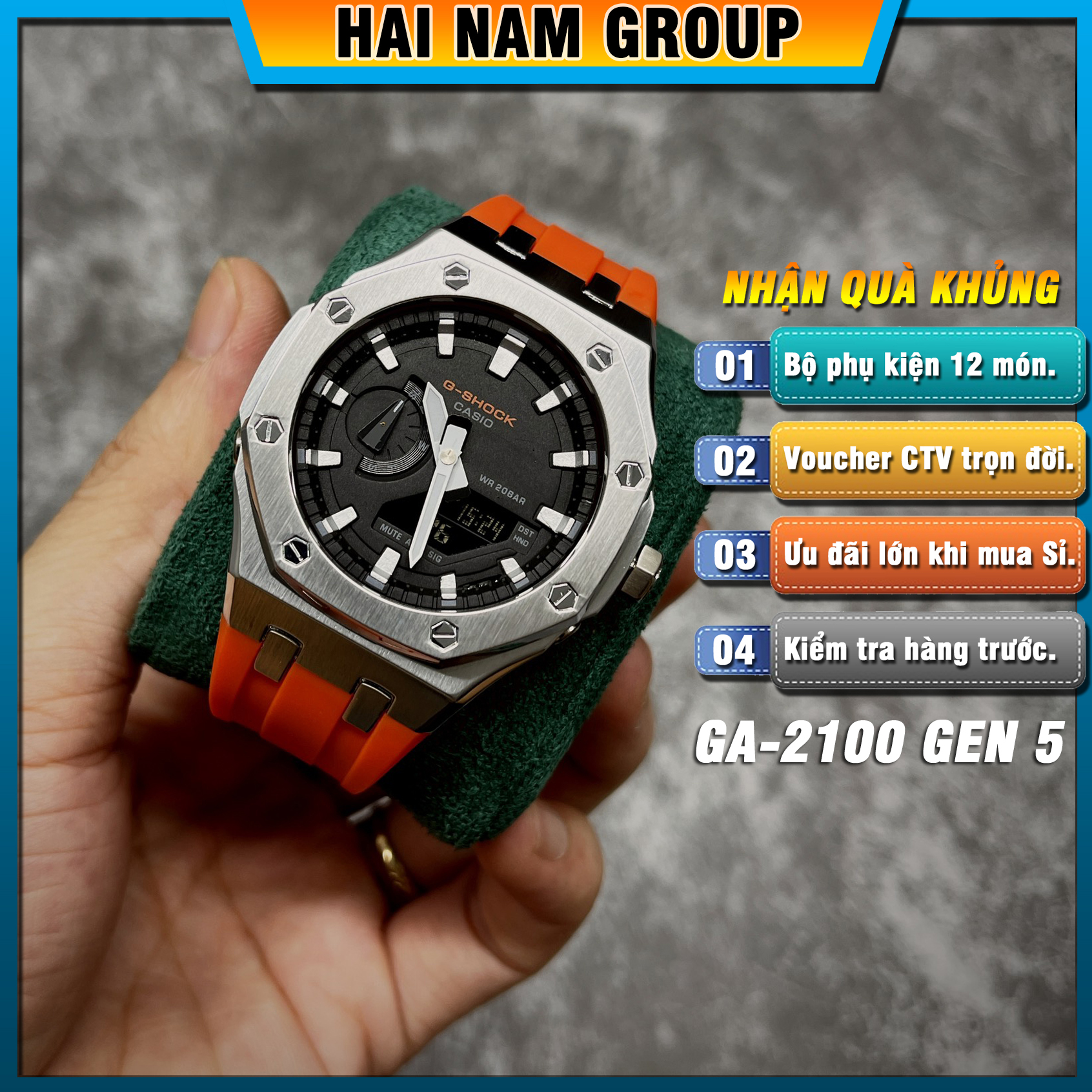 Đồng hồ nam G-SHOCK GA-2100-1A Custom Ap Gen 5 HNG502 Dây nhựa vỏ thép - Full chức năng - Đầy đủ phụ kiện