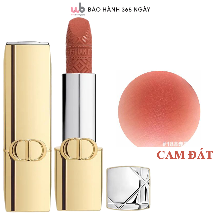 Son thỏi lì Dior Rouge 188 Golden Case Velvet màu cam đất quyến rũrực rỡ.