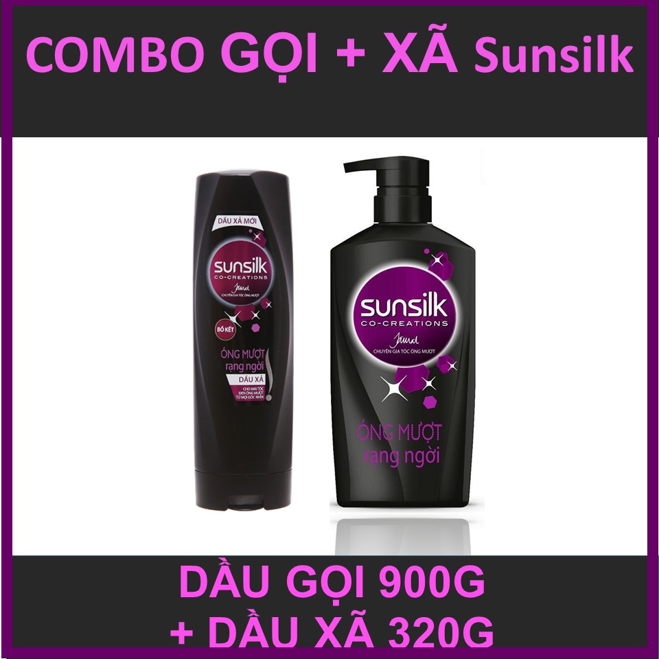[HCM]COMBO Sunsilk Óng mượt rạng ngời (Đen) Gội 900g và Xả 320g