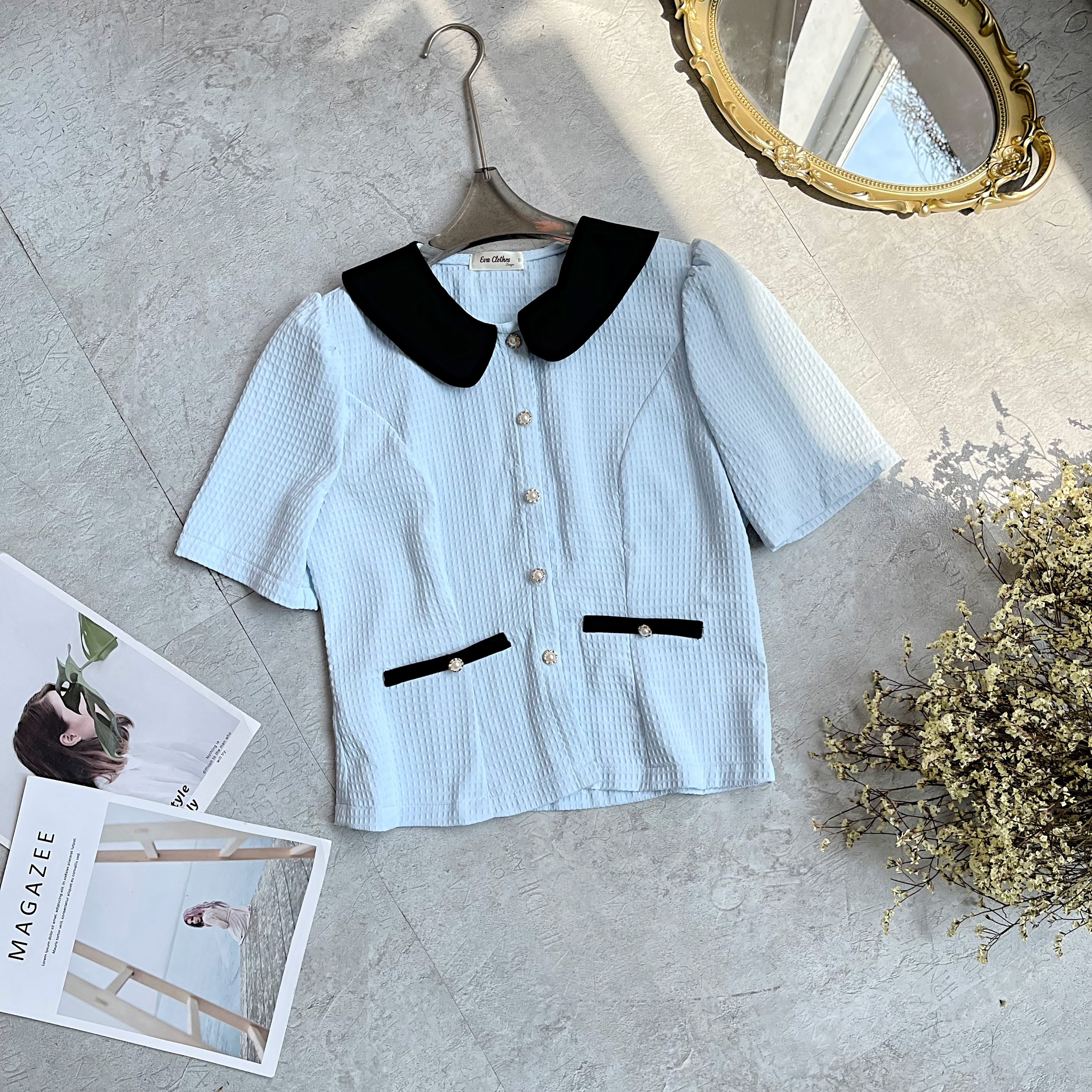 Set áo ký giả nhiều màu chân váy xếp ly chất liệu Xốp Hàn giữ form siêu đẹp thiết kế EvaClothes