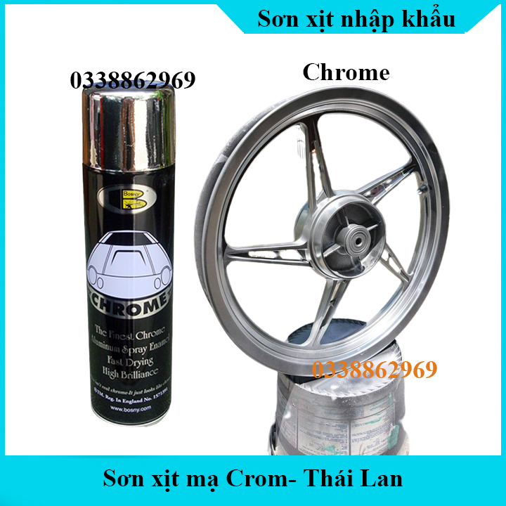 Sơn Mạ Crom Inox Bosny - Sơn Mạ Crom Hiệu Ứng Tráng Gương- Sơn Xịt Xe Máy Ô Tô- Sơn Lót- Sơn Phun- S