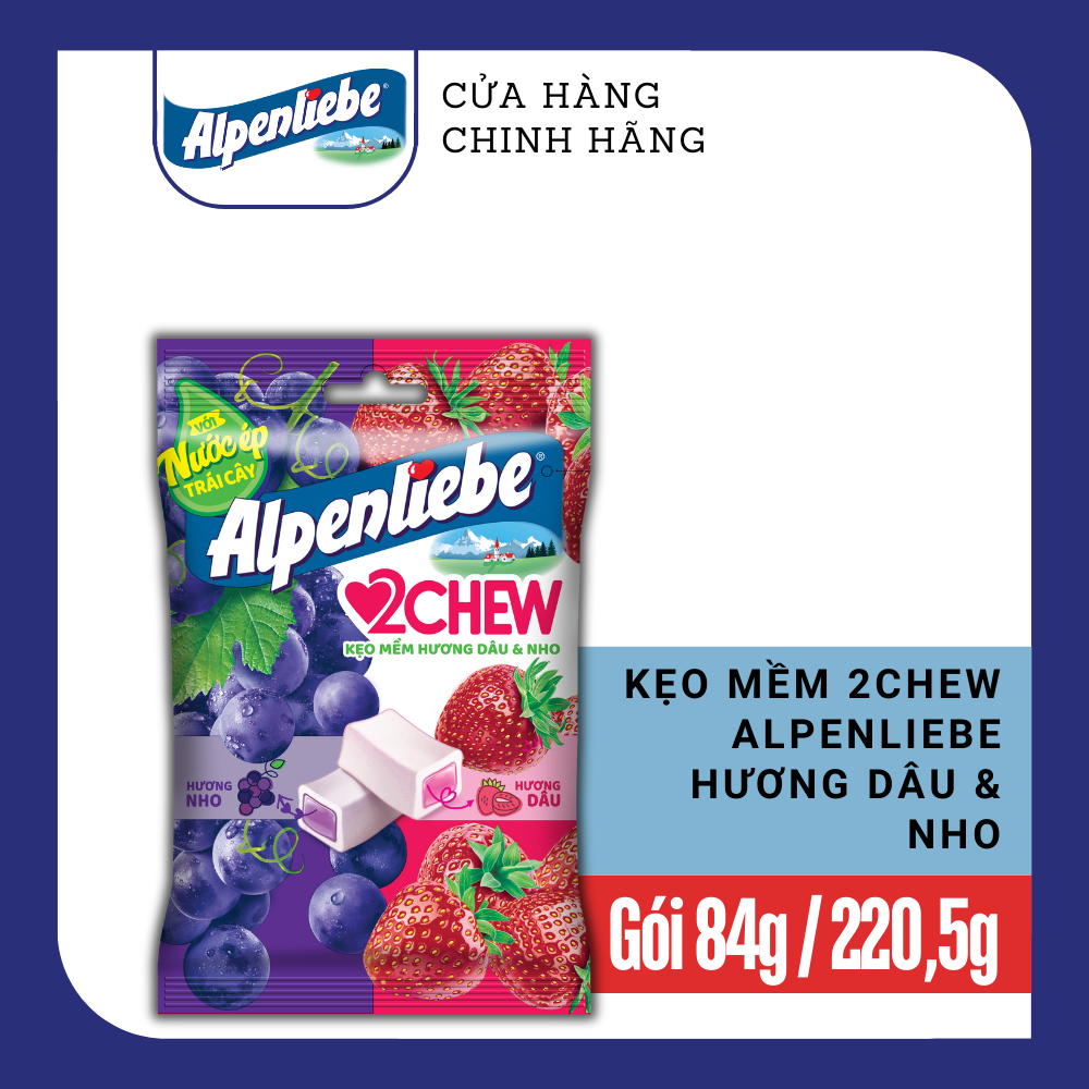 Kẹo Mềm Alpenliebe 2Chew từ nước ép trái cây hương Dâu Nho Chanh dây hạt chia và phiên bản Trung Thu