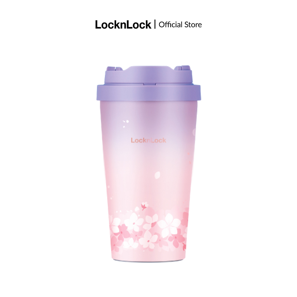 Bình giữ nhiệt Lock&amp;Lock Energetic one-touch tumbler 550ml-400ml LHC3249 (phiên bản Peach Blossom) - Nắp bật 1 chạm giữ lạnh 13h - Hàng chính hãng