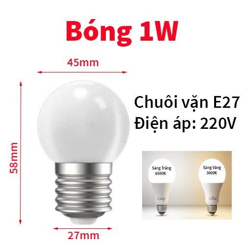 Bóng đèn Led Bulb tròn 1W 3W 5W 7W 9W Sáng Trắng/Vàng Ấm chống nước tiết kiệm điện đui vặn E27
