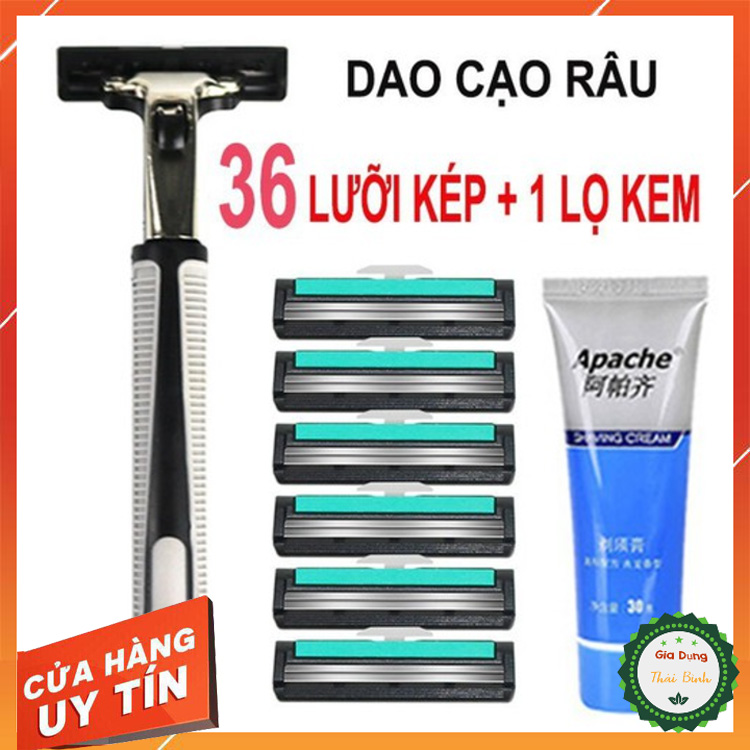 Dao Cạo Râu. Dao Cạo Râu 36 Lưỡi Kép/1 Cán Và 1 Lọ Kem Mềm Râu