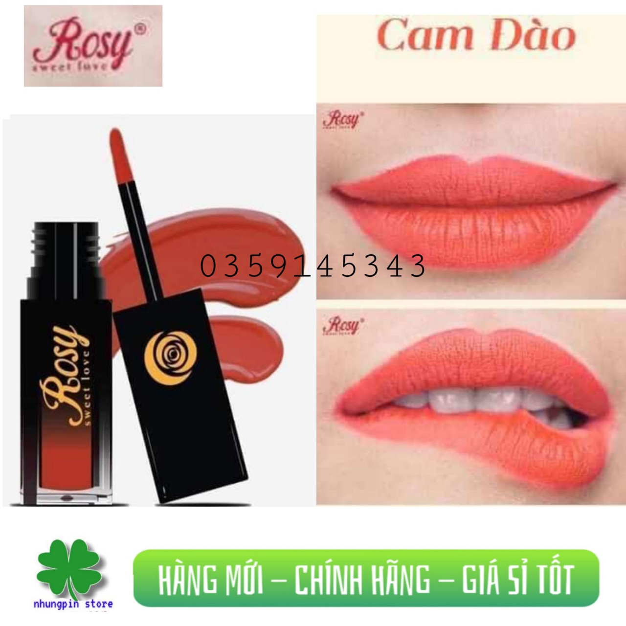 SON KEM ROSY FULL 6 MÀU - SON KEM LÌ KÈM PHIẾU BẢO HÀNH