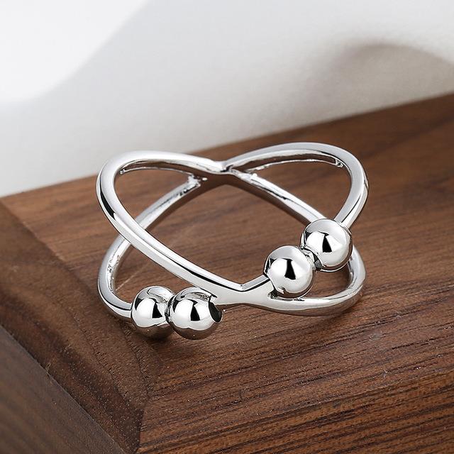 New 2022 Open Adjustable Beads Anxiety Ring for Women Girls Silver Color Geometric Beaded Anti-stres