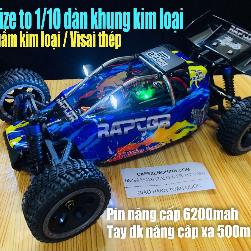 Xe điều khiển Buggy Raptor blue nguyên khung sườn kim loại pin nâng cấp 6200 chạy xa 500m