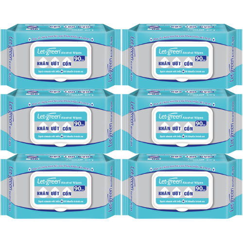 Combo 6 Bao Khăn Giấy Ướt Có Cồn Let-green 90 miếng/bao