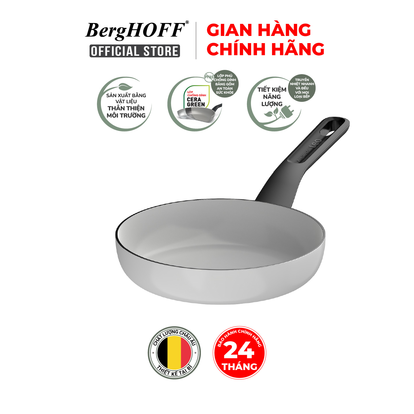 Chảo chống dính Berghoff Glints Spirit 20cm 24cm 28cm Hàng chính hãng Bảo hành 24 tháng.