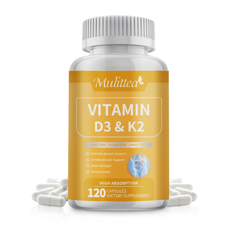 Mulittea Viên nang Vitamin D3 K2 thuần chay 5000 IU (125 mcg) Vitamin D hỗ trợ sức khỏe xương răng c