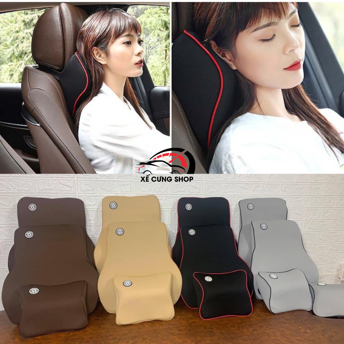 Gối tựa đầu và lưng cao su non cao cấp cho ô tô và ghế văn phòng chống gù lưng đau mỏi vai gáy