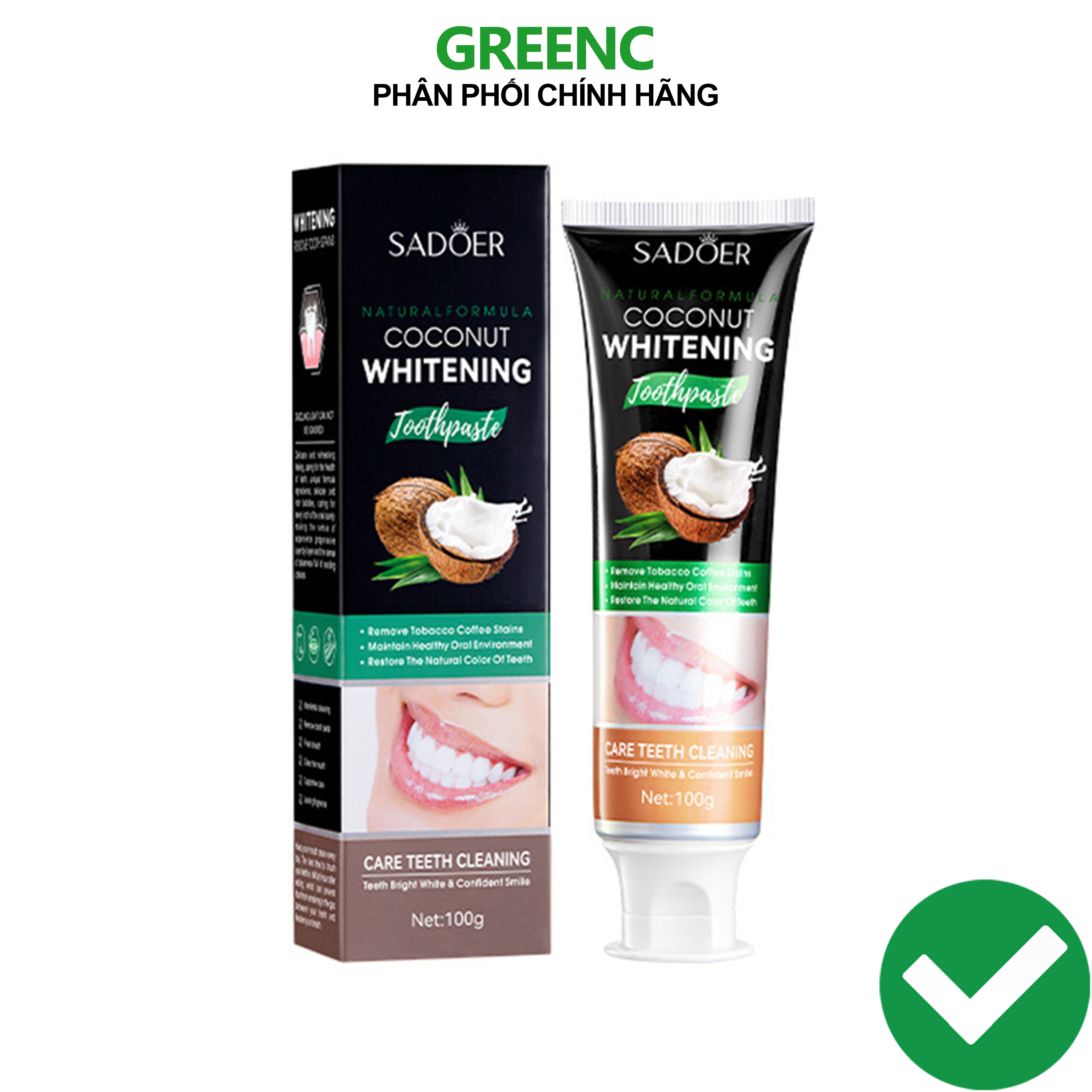 Kem đánh răng hương dừa giúp trắng răng hơi thở thơm mát Sadoer Coconut Whitening 100g