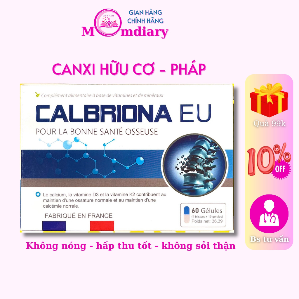 Canxi Hữu Cơ từ Tảo Biển Calbriona EU - Bổ Sung Canxi Vitamin D3 K2 tối ưu cho Bà Bầu và Trẻ Đang Lớn 60 viên nang mềm