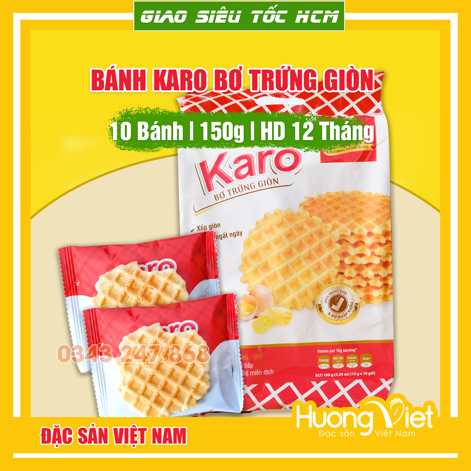 Bánh Karo bơ trứng giòn Richy 150g (10 gói x 15g) bánh Karo giòn bánh ăn sáng ngon