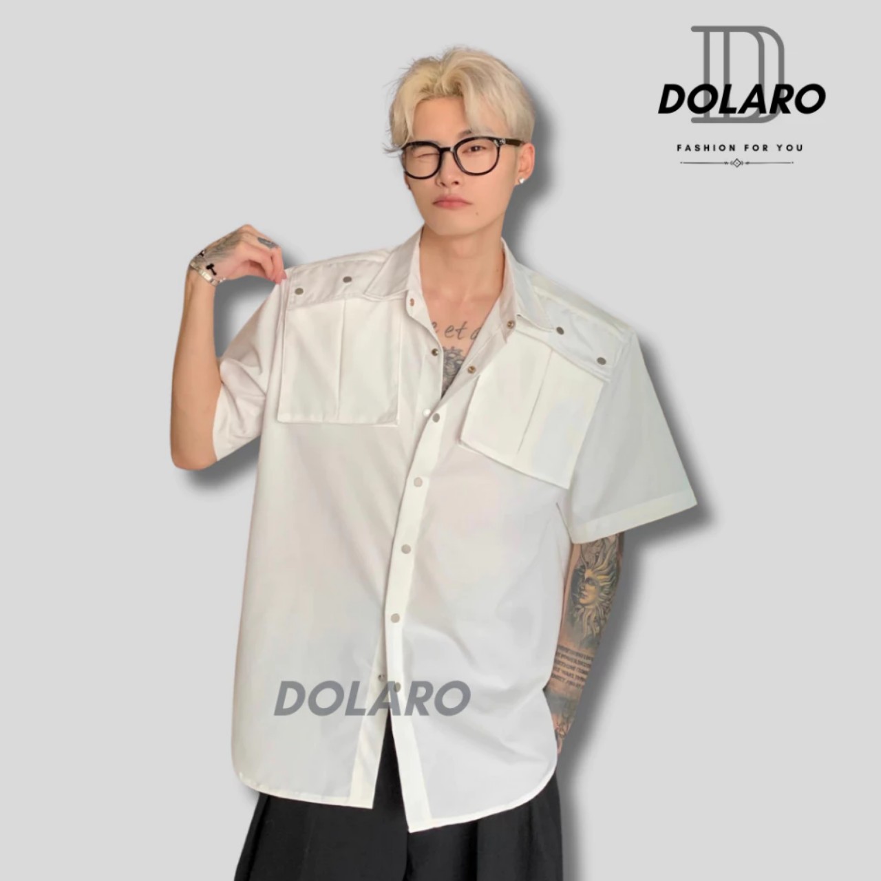 Áo sơ mi kiểu tay ngắn lụa local brand DOLARO hợp với thời trang 2024 áo sơ mi tartan khuy nút bấm p