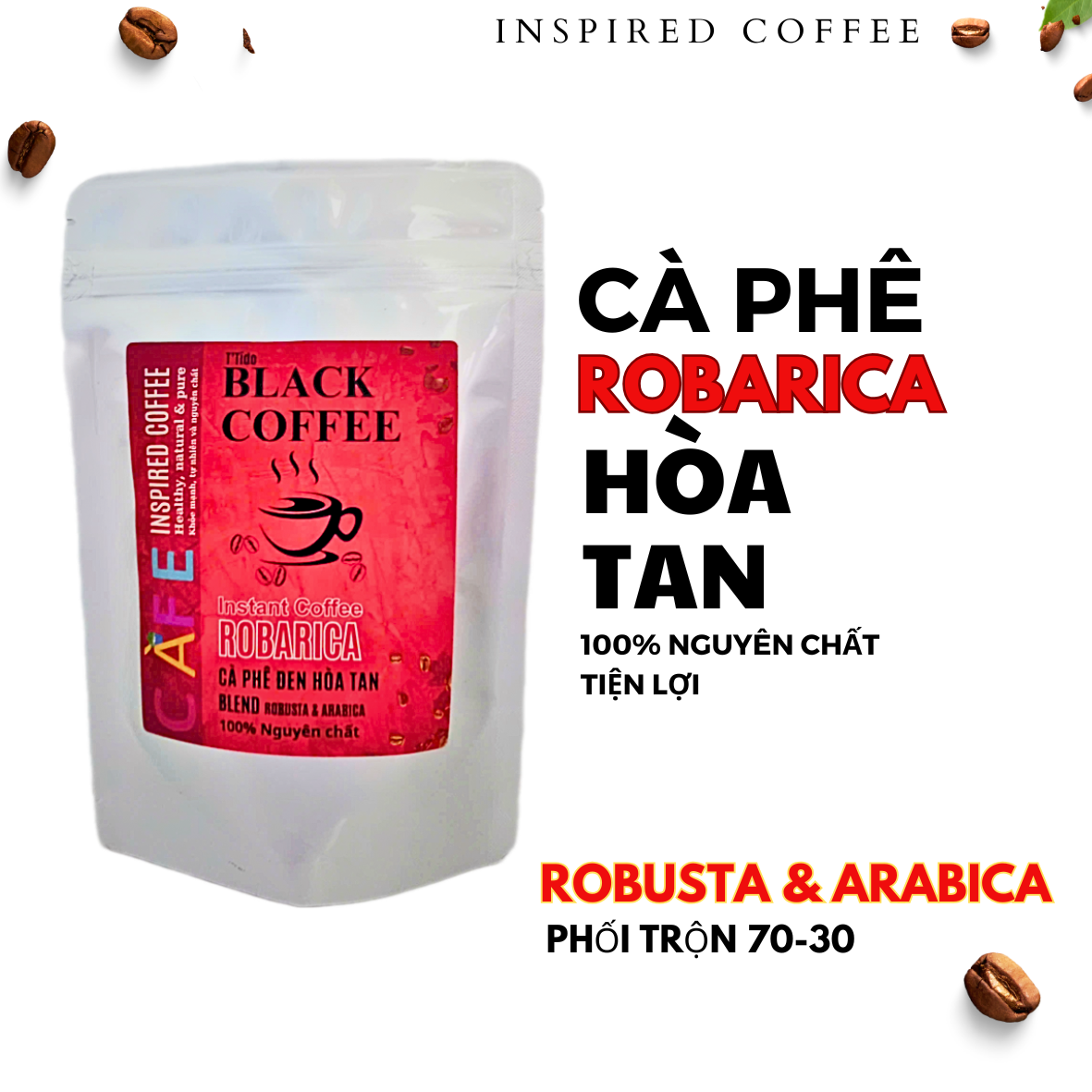 Cà phê đen hòa tan nguyên chất Black Coffee cafe đen hòa tan không đường từ hạt Robusta & Arabica