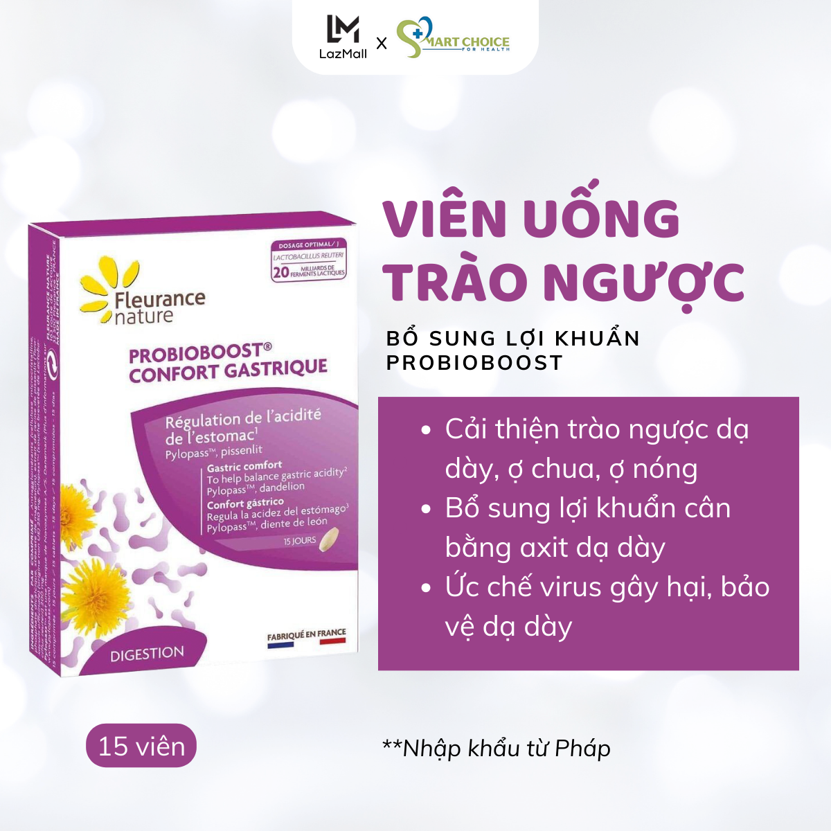 Fleurance Nature Probioboost Confort Gastrique Viên Uống Cải Thiện Trào Ngược và Ức Chế HP - Hộp 15 
