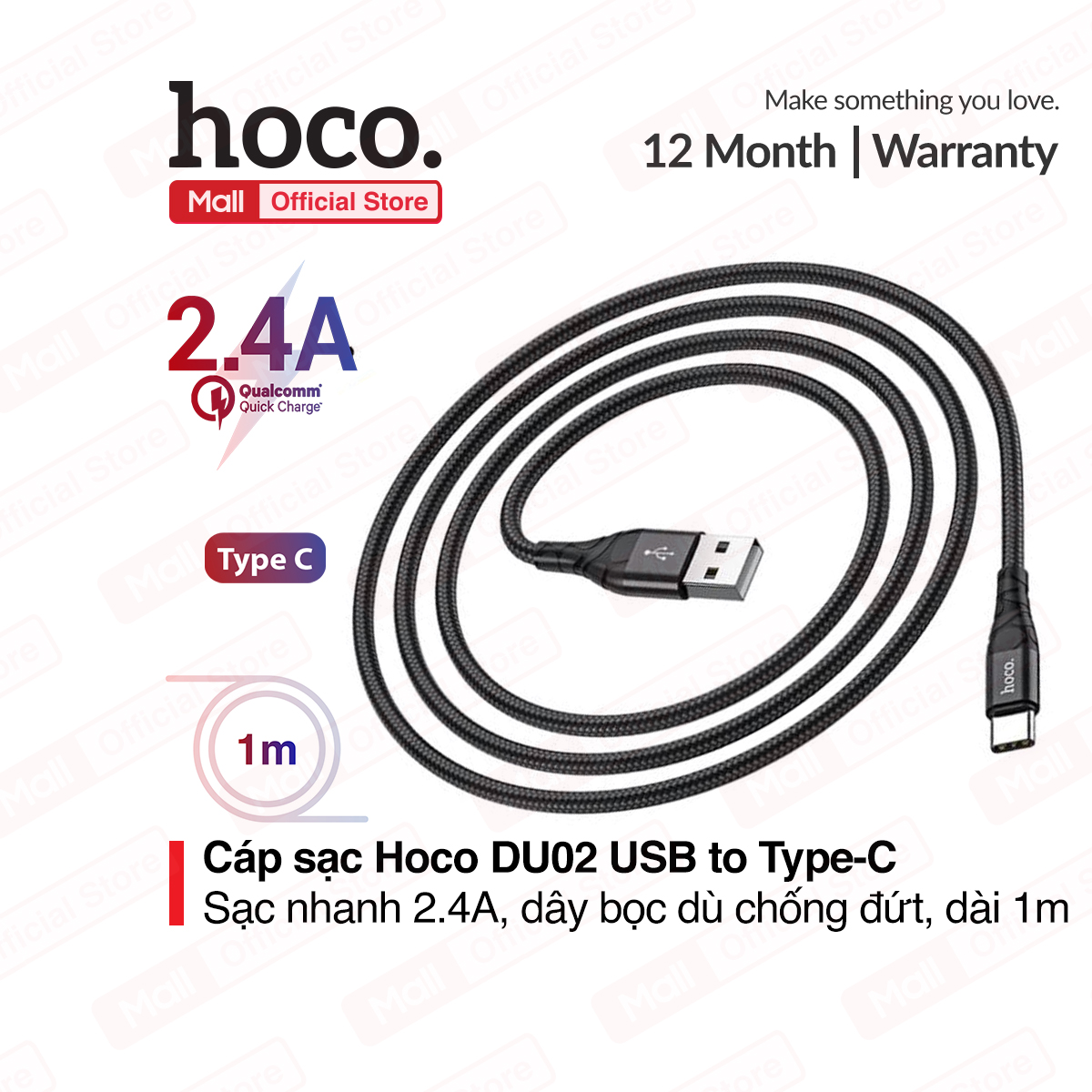 [HCM]Cáp sạc nhanh Hoco DU02/DU02Plus Type-C USB 2.4A sạc nhanh cho nhiều dòng Samsung/Xiaomi/Huawei