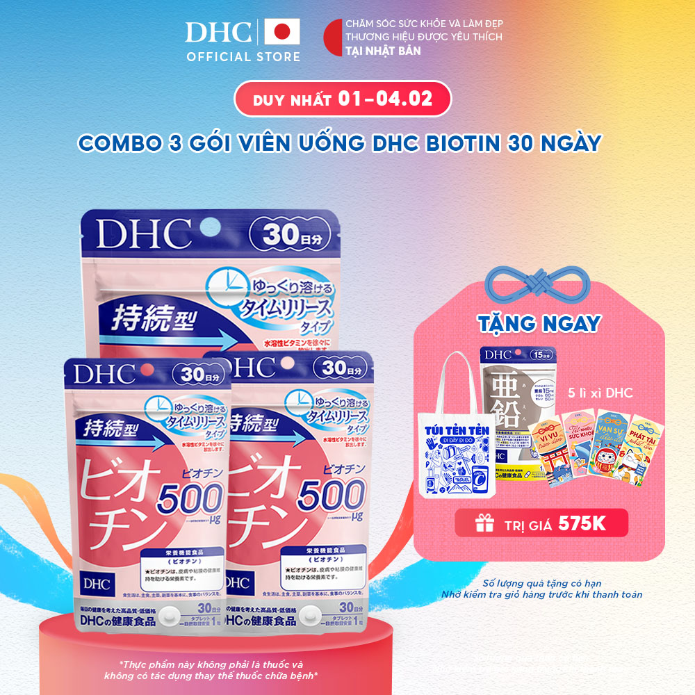 Combo 3 Gói Thực phẩm bảo vệ sức khoẻ DHC BIOTIN (30 ngày) - Dạng viên uống hỗ trợ bổ sung Biotin
