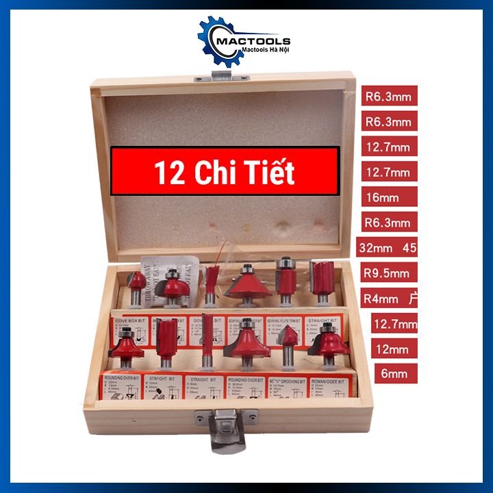 Hộp mũi phay gỗ soi gỗ 12 chi tiết/15 chi tiết 6.35mm dùng khắc trạm trổ độ chính xác cao