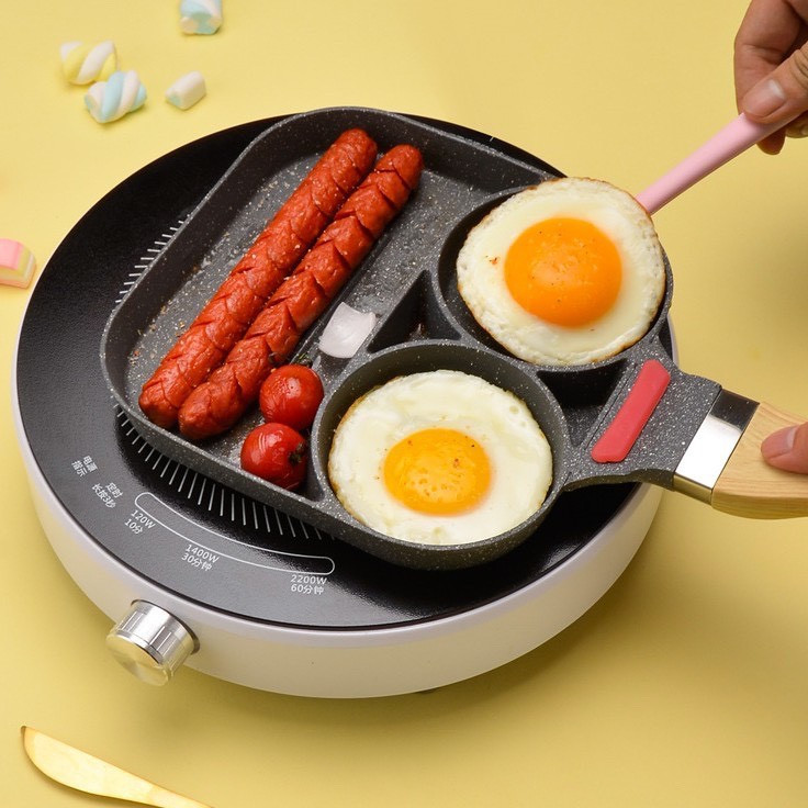 CHẢO VÂN ĐÁ 3 NGĂN TIỆN LỢI CHIÊN TRỨNG ỐP LA CHỐNG DÍNH CHẢO CHIÊN BÁNH HÌNH THÚ CAO CẤP - CHẢO CHI