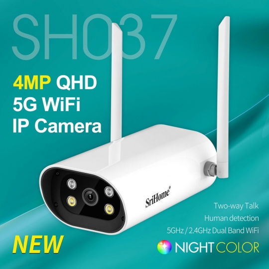 Camera wifi Srihome 4MP ngoài trời đàm thoại 2 chiều có màu ban đêm sh037