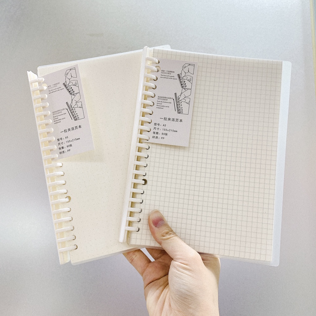 Sổ còng binder nhựa cứng A5 B5 giấy dot grid ô vuông chấm bi