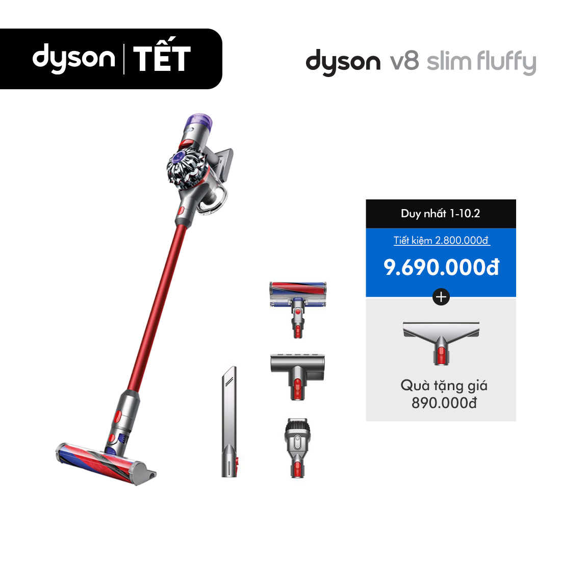 Máy hút bụi không dây Dyson V8 Slim Fluffy - Thiết kế nhỏ gọn, hiệu suất mạnh mẽ