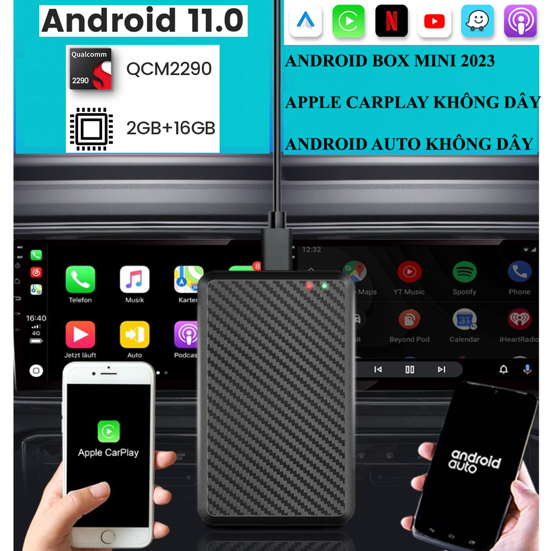 Carplay Android Box ô tô model A5 2023 tích hợp Apple Carplay không dây - Android Auto không dây