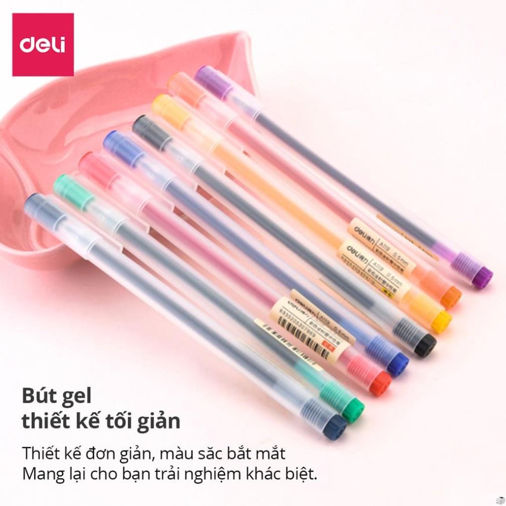 Bút mực gel 0.5mm nhiều màu Deli cute nắp đậy dùng để viết calligraphy trang trí sổ dễ thương nét ch